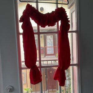 Off shoulder red long puff sleeves crop top